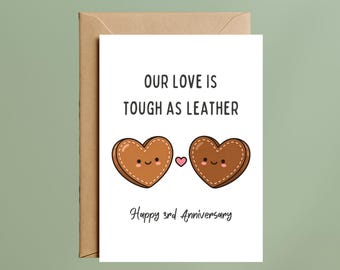 Leather 3rd Anniversary Card – 3 Year Milestone Card Sweet Partner Gift