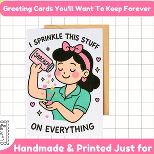 Carte de voeux rétro sarcasme kawaii | Carte drôle de pop art des années 50 | Humour femme vintage | Carte d'anniversaire sarcastique, collègue, amitié
