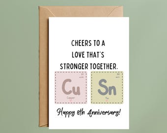 Periodic Table Element Bronze Anniversary Card, 8 Years Love (A6 Size)