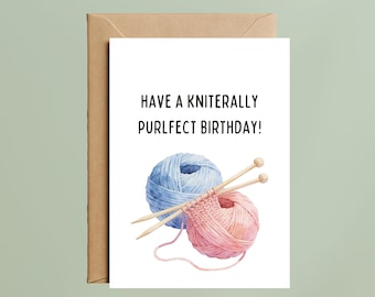 Knitting Birthday Card, Watercolor Yarn Pun, Funny Knitter Greeting Card