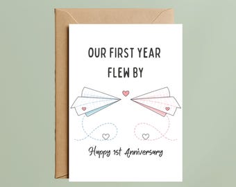 1st Anniversary Card – Paper Airplane Love Card for Husband or Wife