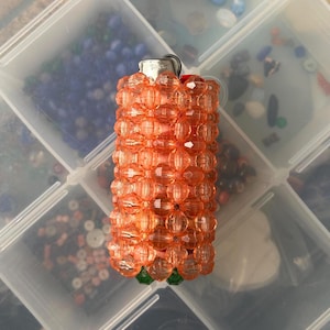 Orange Beaded Lighter Case |Big BIC lighter |Handmade Lighter Holder |Cute Kawaii Lighter Sleeve |Stoner accessories |Beaded accessories