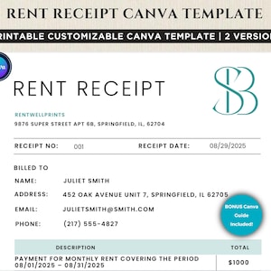 Editable Rent Receipt Template: Printable Canva Form (US Letter & A4)