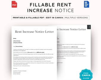 Fillable Rent Notice Increase Letter, Printable Rental Form, Tenant Notice, PDF, Canva & Word