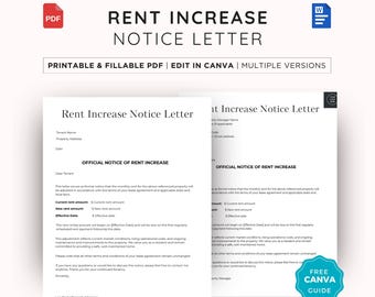 Rent Notice Increase Letter, Printable Rental Increase Form, Fillable Tenant Notice, PDF, Canva & Word