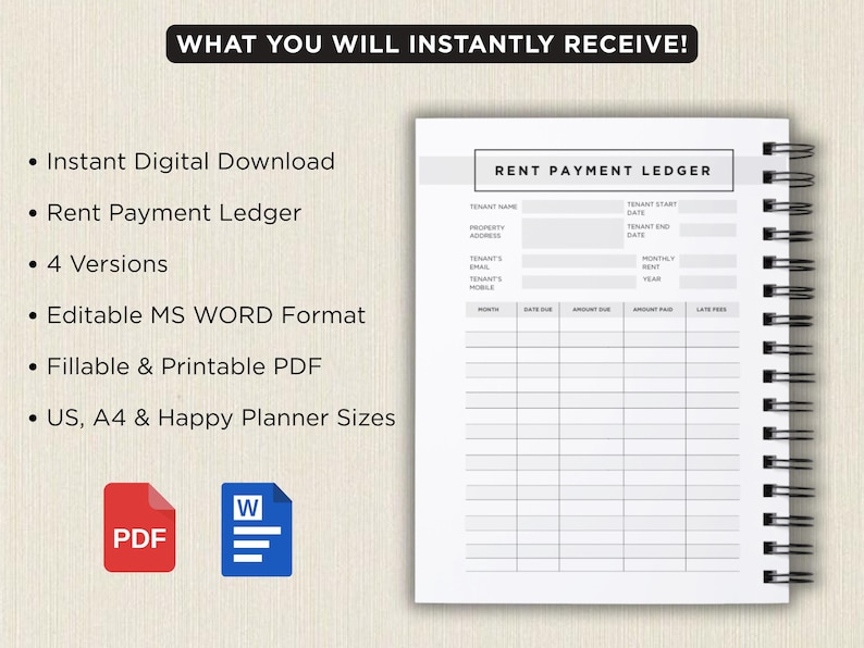 Pay Dat Rent Printable Monthly Rent Ledger: Landlord Payment Tracker (PDF) - Etsy