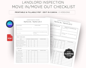 Landlord Move In/Out Checklist: Tenant Inspection Form Canva Template (US Letter)