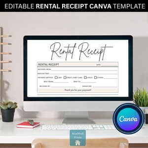 Rental Receipt Canva, Simple Rent Receipt Template, Printable Receipt for Rental Payment Receipt for Business, Landlord Tenant Sales Receipt
