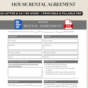 Editable House Rental Agreement Template: Printable Lease Contract (US Letter & A4) (Digital Download