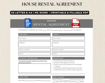 Plantilla de contrato de alquiler de vivienda editable: Contrato de arrendamiento imprimible (Carta EE. UU. y A4) (Descarga digital)