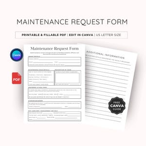 Maintenance Request Form | Editable Template | Fillable PDF & Canva Form for Property Management Rental Business