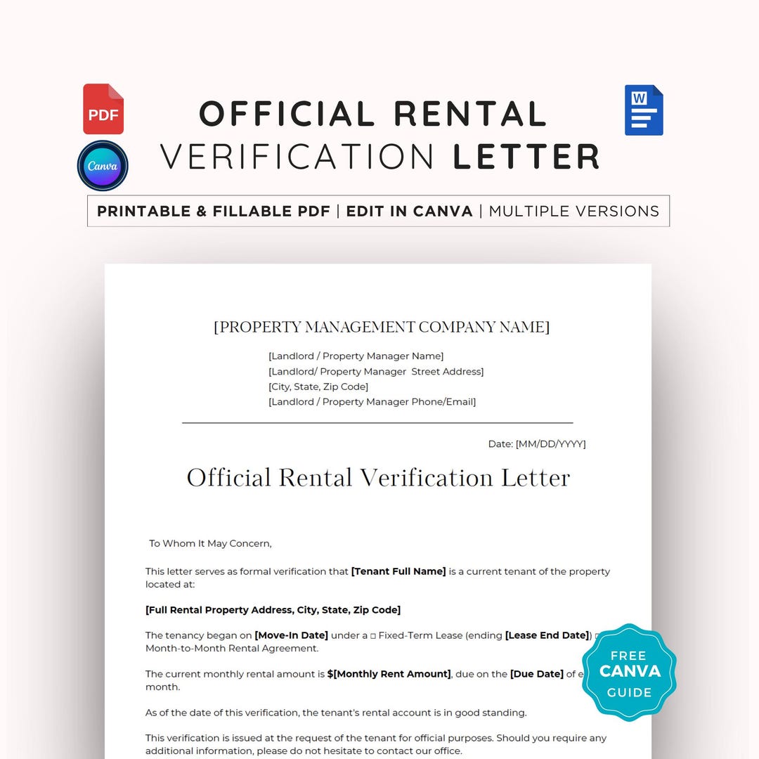 Landlord Rental Verification Form, Rent History Forms, Proof of Rent ...