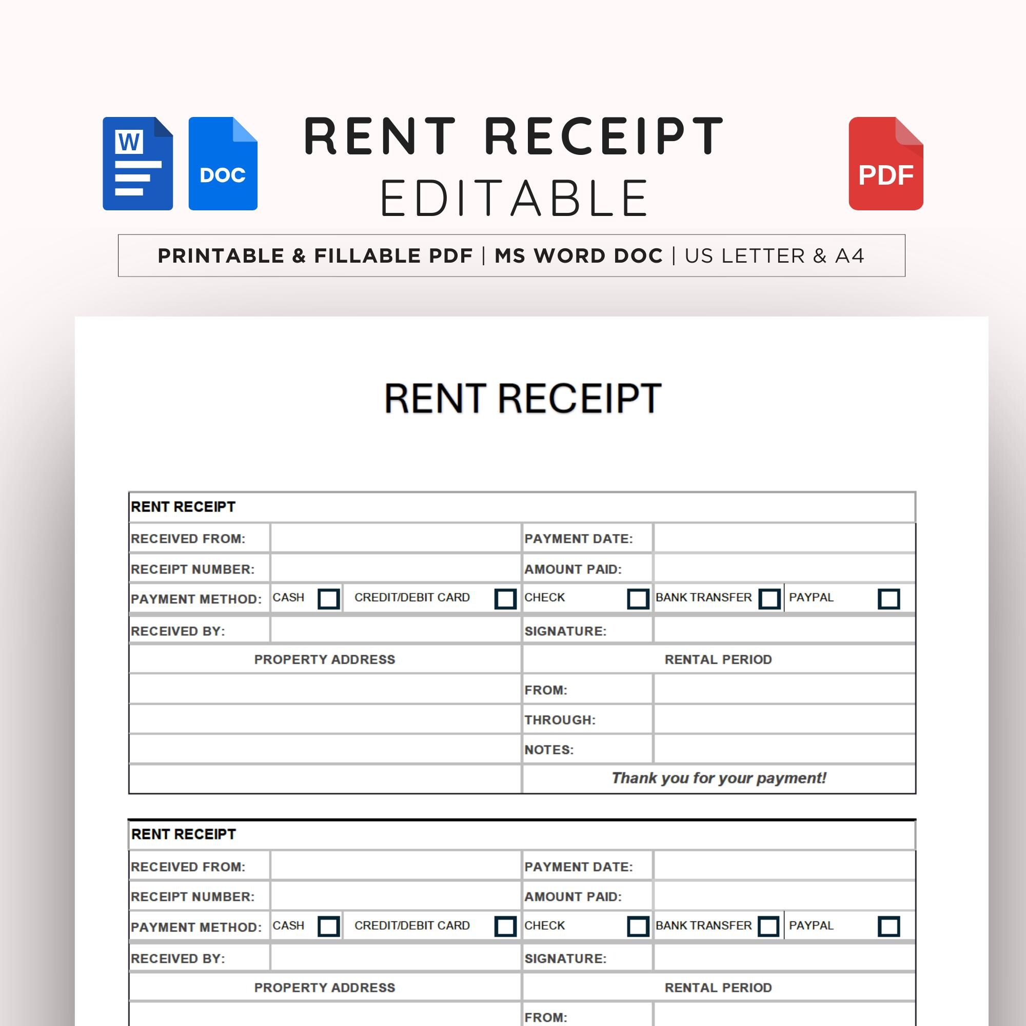 Tyson Prop Rent Form.pdf Fillable Rent Receipt Template: Landlord Tenant Form (digital Download ...