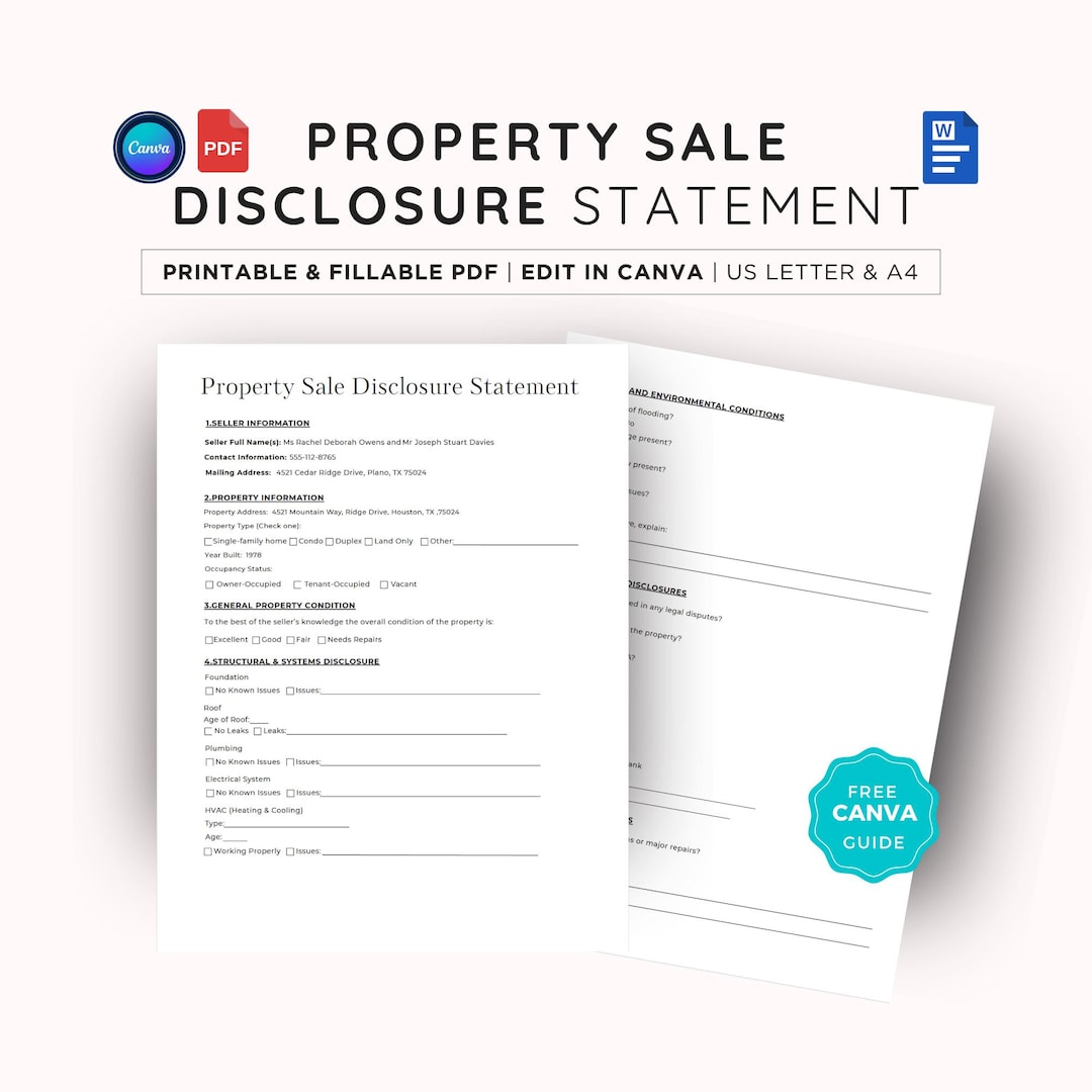 Property Disclosure Statement Template | Real Estate Seller Form | FSBO ...