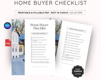 Home Buyer Checklist Editable Template | Printable and Fillable PDF & Canva | New Home Essentials Guide First Time Buyer