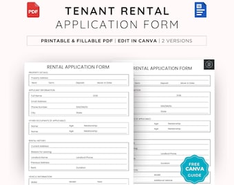 Rental Application Form Template | Editable Canva File (US Letter) | Tenant Application Printable | Landlord Screening
