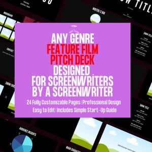 Blank Movie Pitch Deck Template for Screenwriters | 24 Editable Canva Slides | Professional Film Pitch Presentation Kit PDF + Link