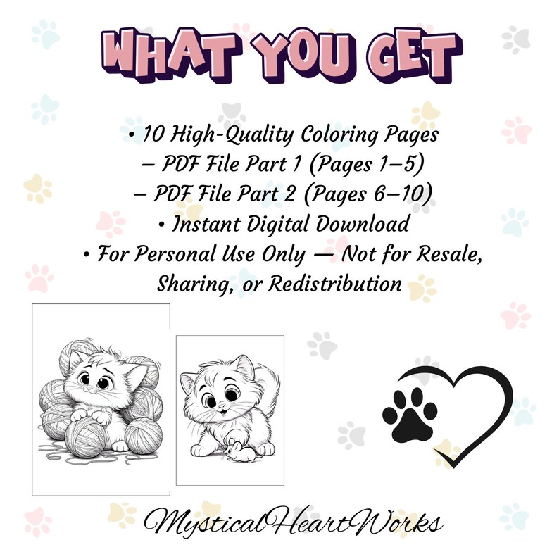10 Kitten Coloring Pages Printable PDF for Kids & Adults | Instant ...