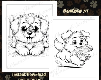 Puppy Coloring Pages - Bundle#1 | 12 Dog Coloring Sheet for Kids & Adults