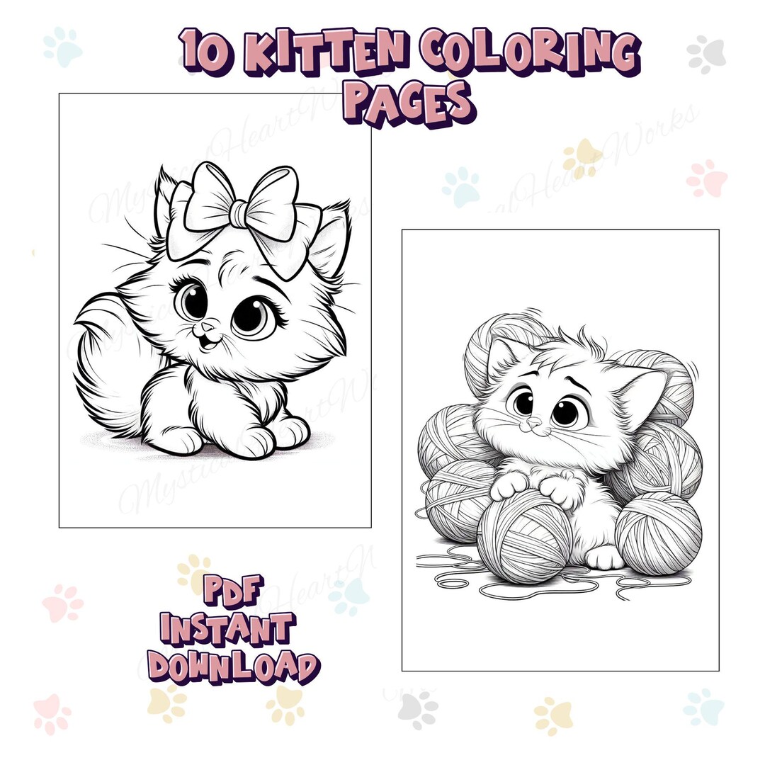 10 Kitten Coloring Pages Printable PDF for Kids & Adults | Instant ...