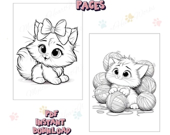 10 Kitten Coloring Pages Printable PDF for Kids & Adults | Instant Download