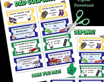 Dad Coupons from Kids | Printable PDF Sheet | 8 Funny coupons | Instant Download For Him