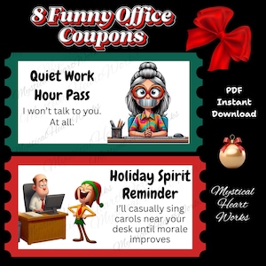 Funny Office Holiday Coupons • Printable Work Gift • Sarcastic Co-Worker Coupons • Snarky Workplace Humor