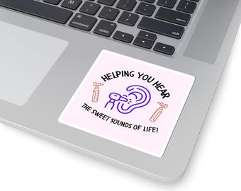 ENT Colorful Kiss-Cut Stickers for Hearing Awareness, Fun Laptop Decor, Gift for Music Lovers, Stylish Office Accessories