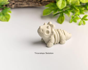 May include: A light beige Triceratops skeleton figurine. The dinosaur model has a detailed design, including the frill, horns, and rib cage. The text "Triceratops Skeleton" is printed below the figurine.
