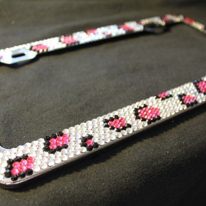 Rhinestone LEOPARD Design ~ Crystal License Plate Frame Bling Handmade and 2 Screw Caps