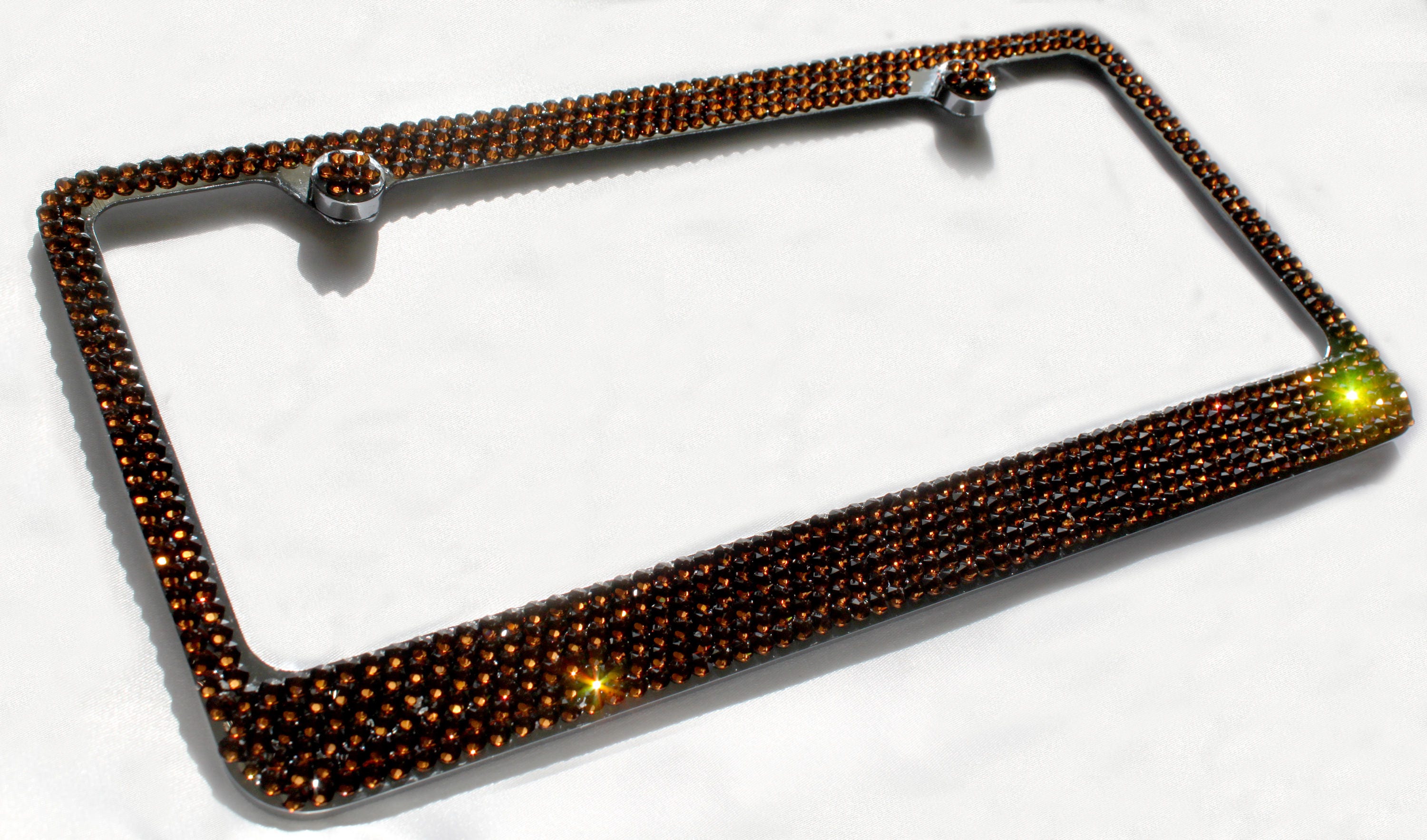 7 Rows Bling Brown Diamond METAL License Plate Frame//Caps//Screw