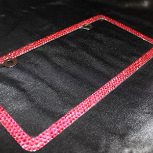 3 Row RED Crystal Bling Diamond Rhinestone License Plate Frame made w/ Swarovski Elements and 2 Screw Caps