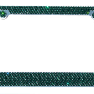 6 Row Emerald GREEN - Crystal License Plate Frame made w/ Swarovski Elements Crystals and 2 Screw Caps