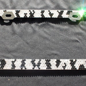 Black & White ZEBRA Design Crystal Diamond Rhinestone License Plate Frame made w/ Swarovski Elements and 2 caps