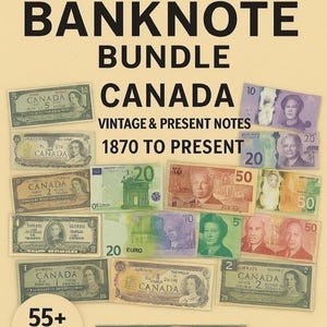 Kanada Vintage Banknoten-Bündel | 55+ Vintage & Moderne Druckbare Banknoten | Digitale Kanadische Währung Sammlung 1870 – Geschenk Wandkunst