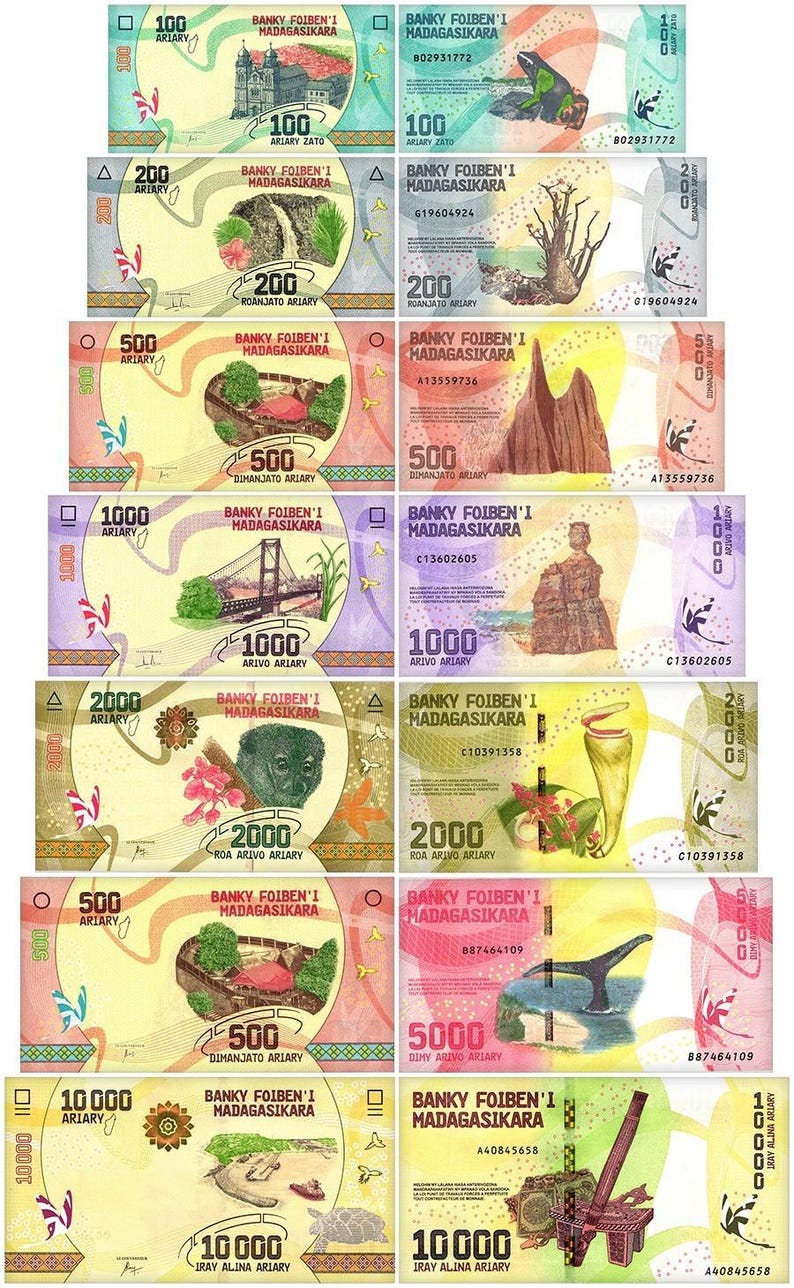 Antique Madagascar currency illustration, retro paper money for digital scrapbooking and graphic design