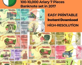Madagascar vintage Banknotes Ariary Notes printable Currency for Crafts, Education, Decor, Scrapbooking