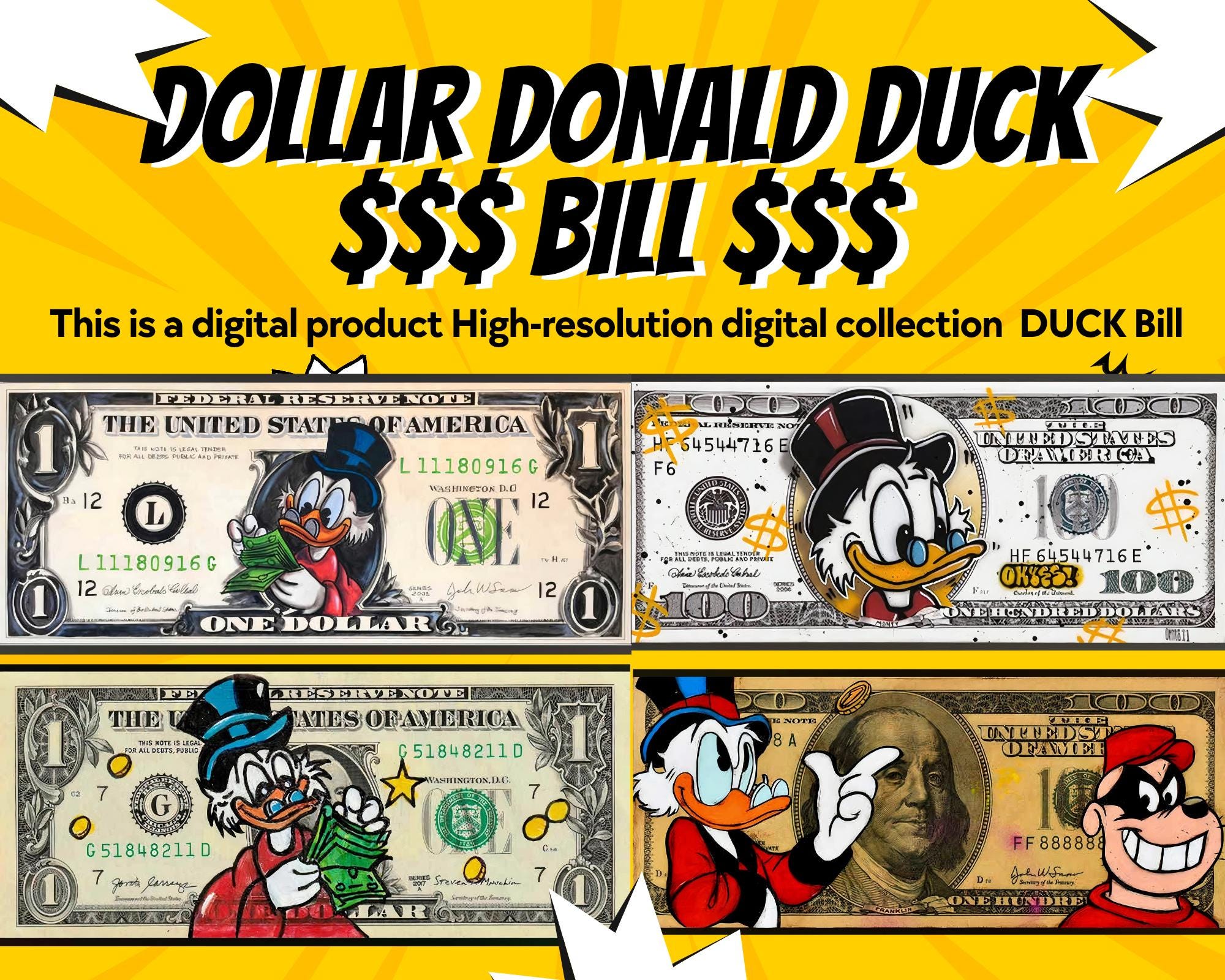 Kids money comic Style Duck Dollars - Funny Money Printables for Imaginative
