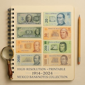 Mexico pesos Banknotes Collection 1914 Printable Currency vintage Money for Collectors old money
