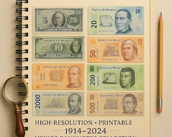 Mexico pesos Banknotes Collection 1914 Printable Currency vintage Money for Collectors old money