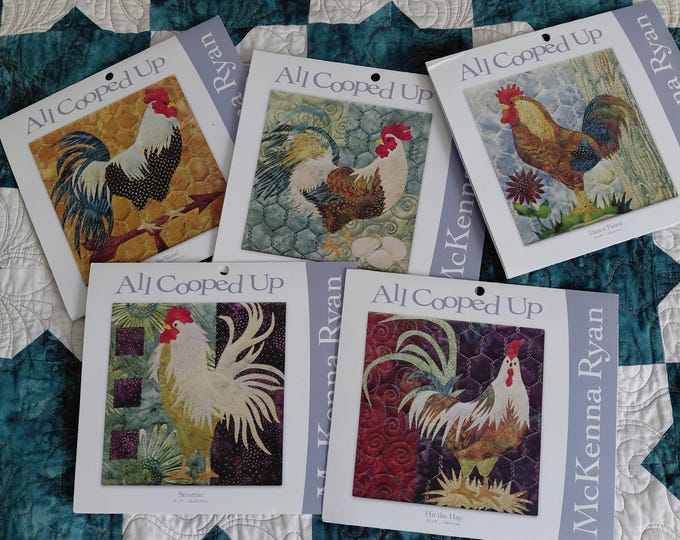Rooster Quilt Block Patterns, Set of 5 - 