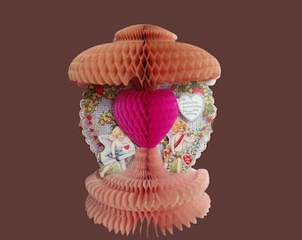 Vintage Beistle Honeycomb Valentine with Cupids circa 1930 – Fold-Out Dimensional Card – 8” Tall