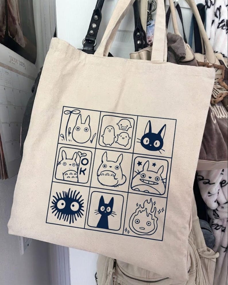 Ghibli Inspired Illustrations Tote Bag | Cotton Canvas Market Bag image 2