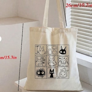 Ghibli Inspired Illustrations Tote Bag | Cotton Canvas Market Bag image 3
