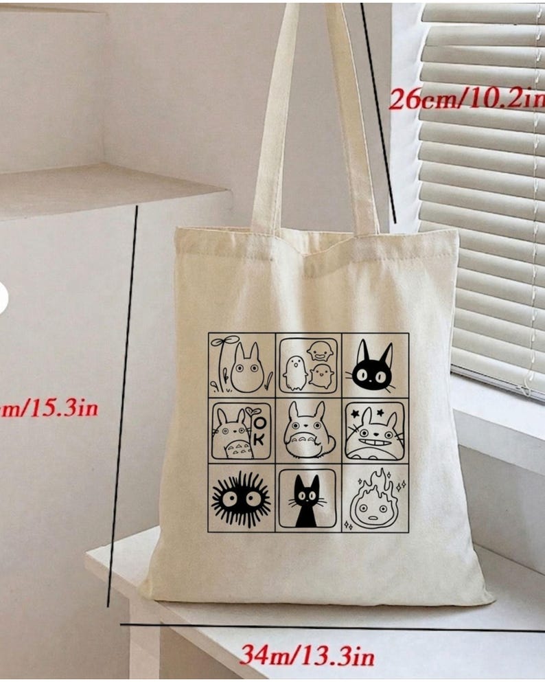 Ghibli Inspired Illustrations Tote Bag | Cotton Canvas Market Bag image 3