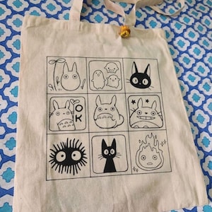 Ghibli Inspired Illustrations Tote Bag | Cotton Canvas Market Bag image 1