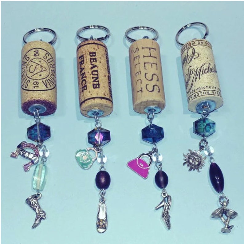 Choice Out of 4 Natural Wine Cork Key Ring W/girly Charms & Etsy