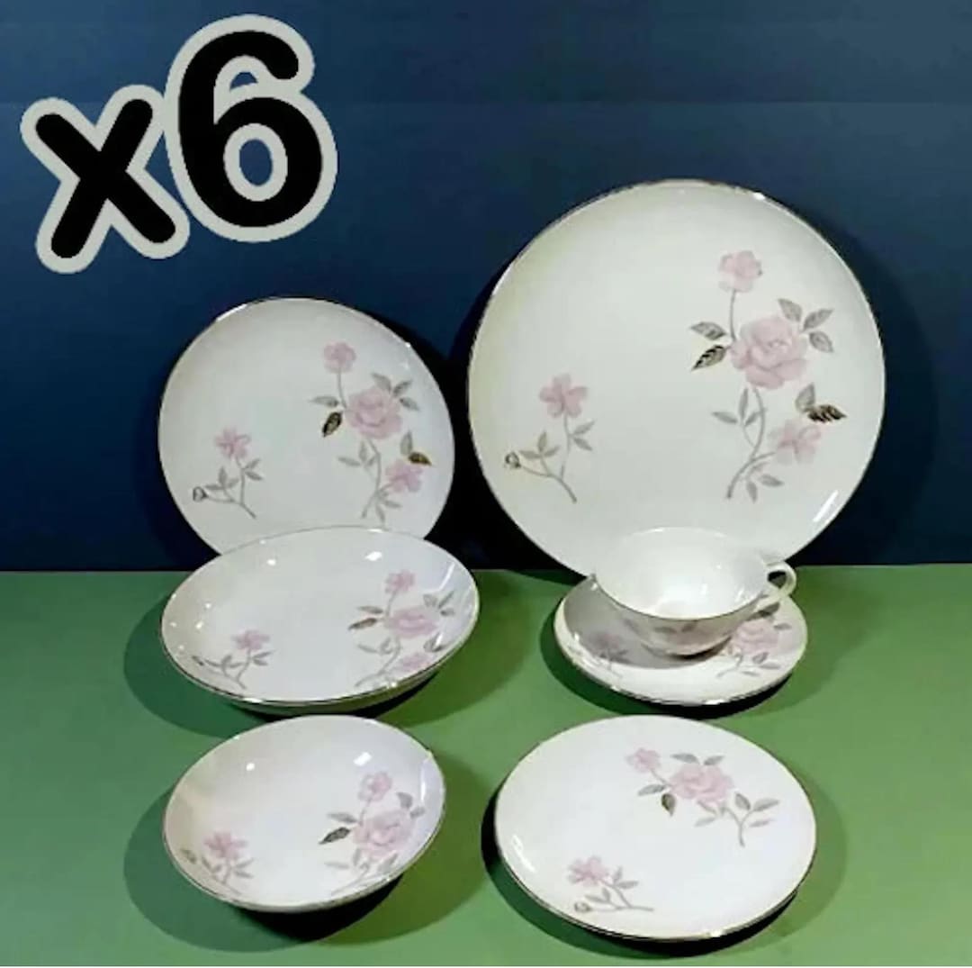 1970s 6 Sets 7pc Place Settings Patricia Fine China of Japan White W ...