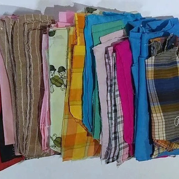 1 lb 11 oz 1990s Vintage Poly Cotton Fabric Bundle Assorted Prints Plaids Solids Textiles DIY Project Making Stash Notions Destash Remnants