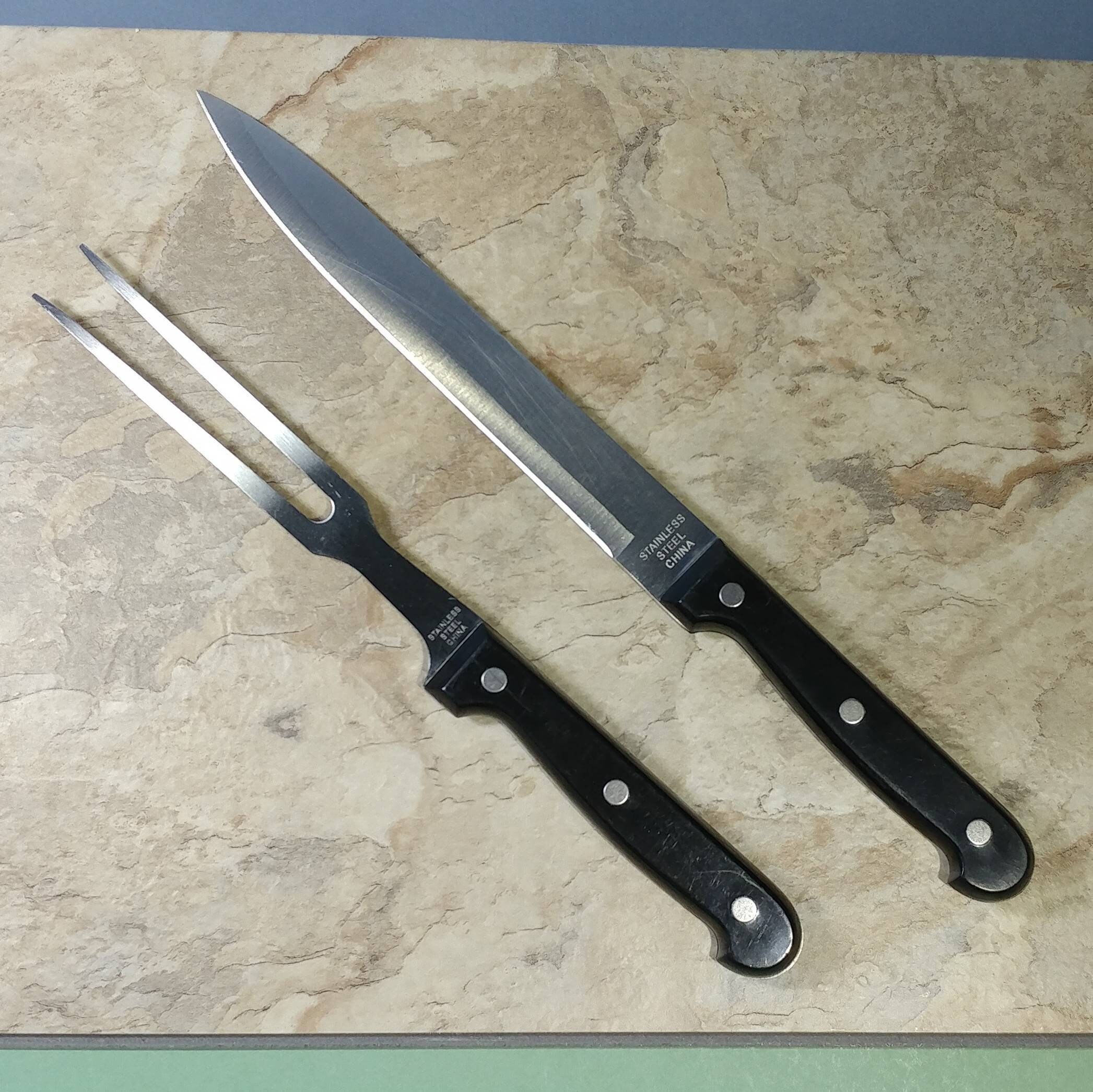 2 Pc Matching Carving Knife & Fork Set Stainless Steel Cutlery Etsy